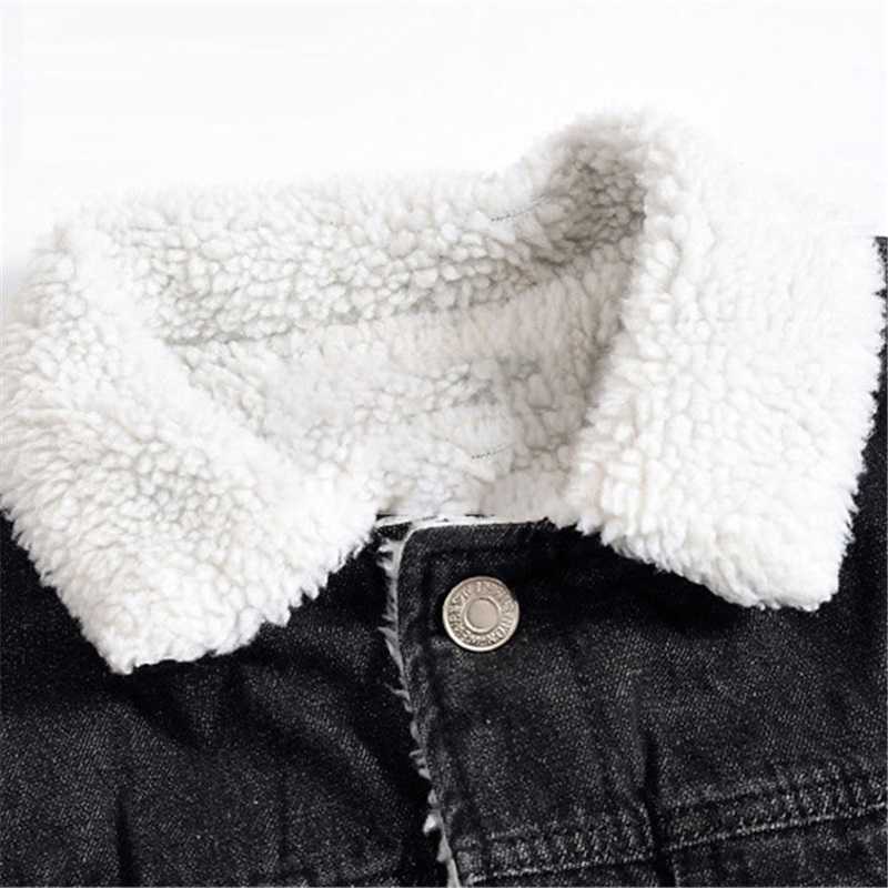 Men's Denim Jacket Warm Winter Casual Bomber Male Korean Style cowboy Jacket Fashion Fleece Vintage Clothing Men Black Jean Coat 211009
