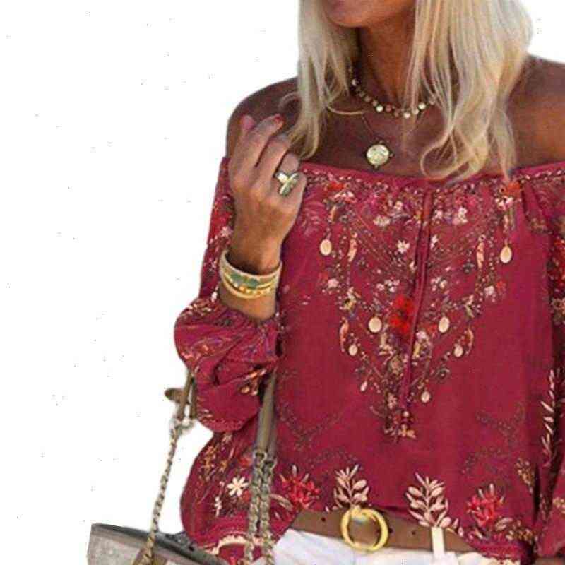 boho style vintage lacing stitching womens shirt off shoulder floral print string blouse for female, White
boho style vintage lacing stitching womens shirt off shoulder floral print string blouse for female, White