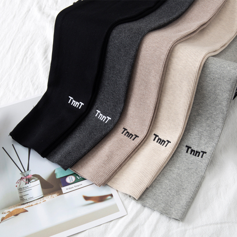2021 Spring New Letter Embroidery Thread Pure Cotton Thin Women's Elastic Leggings