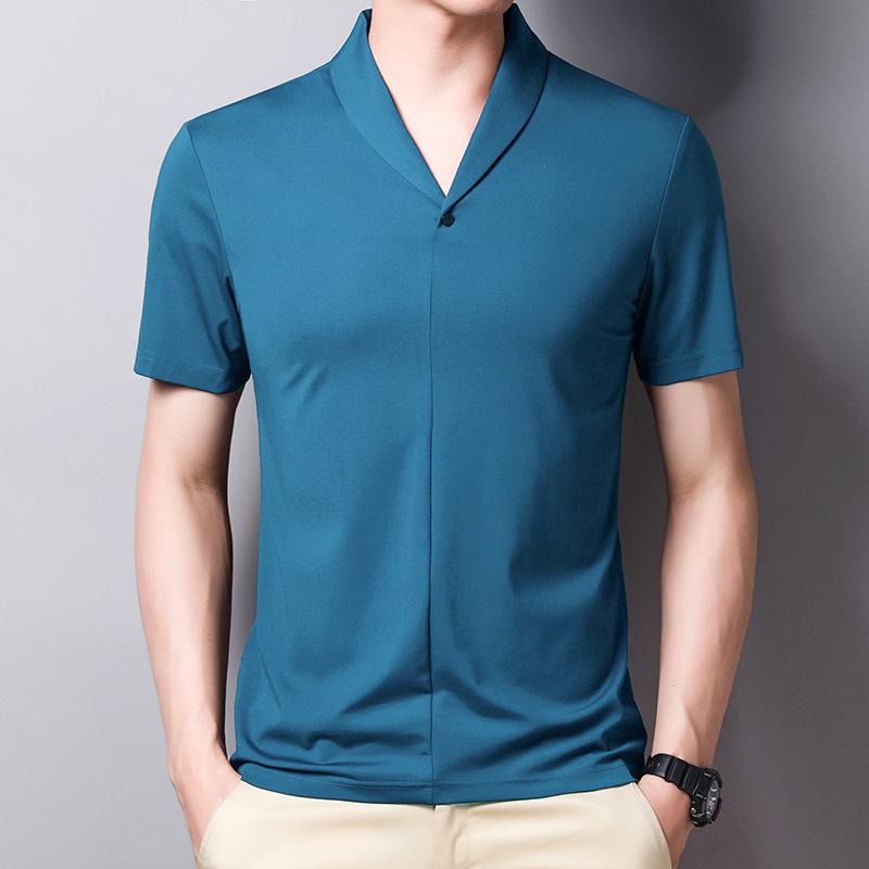 Men's Polos Shirt Shawl Neck Men Summer Cotton Viscose Blend Solid Color V-neck T-shirt Poloshirt Black Short Sleeve Tops, Dark blue
Men's Polos Shirt Shawl Neck Men Summer Cotton Viscose Blend Solid Color V-neck T-shirt Poloshirt Black Short Sleeve Tops, Dark blue