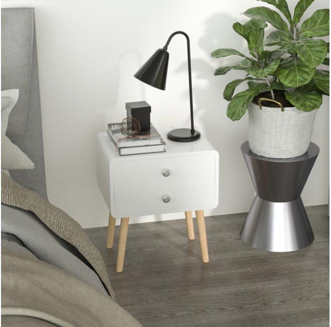 Bedroom Furniture Nightstand Round Corner Cabinet Bedside Table with 2 Drawers Suitable for Bedroom/Living Room/Side Table (White)
