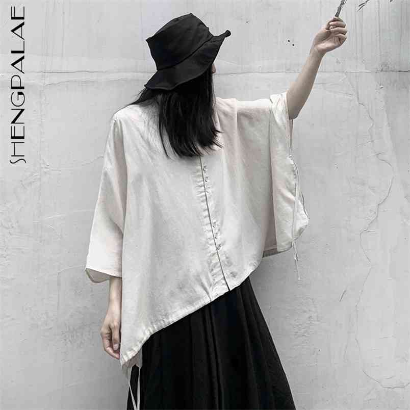 Simple Blouse Women's Summer Round Neck Oversize Single Breasted Batwing Sleeve Shirt Female Fashion 5E167 210427