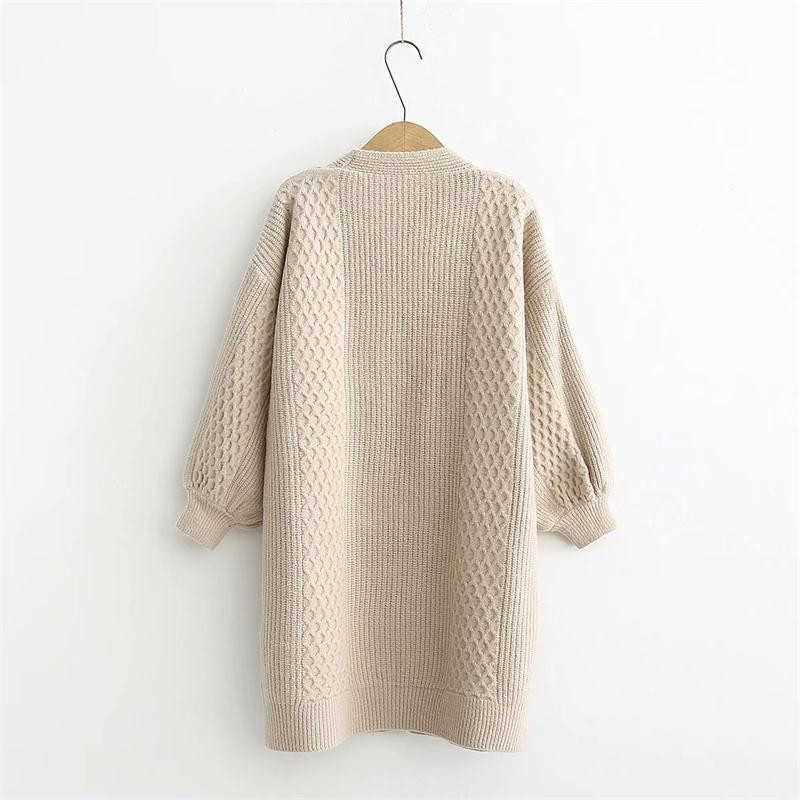 H.SA Women Long Sweater and Cardigans Lantern Sleeve Loose Knitte Coat Open Stitch Winter Cashmere Female 211007