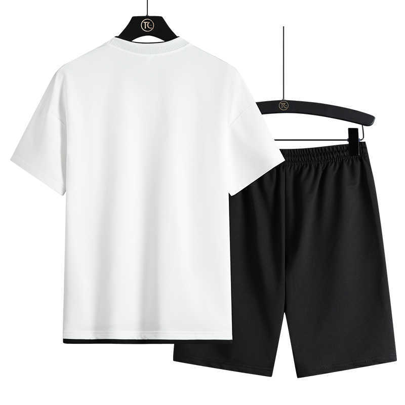 Sportswear Men's Tracksuit T-shirts Shorts Set 2 Piece Casual Sets Man Short Sets Sweatsuit Sports Sets Clothing Summer 4XL 210603