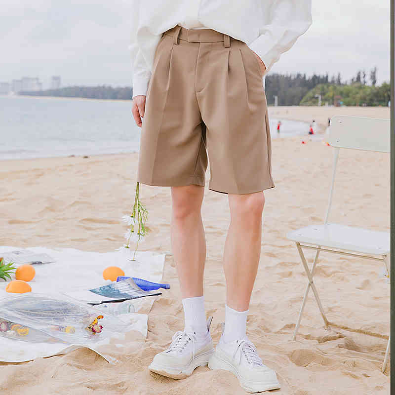 IEFB Men's Summer Suit Shorts Korean Streetwear Fashio Loose Straight Knee Length Pants Wide Leg Bottoms 9Y6711 210524