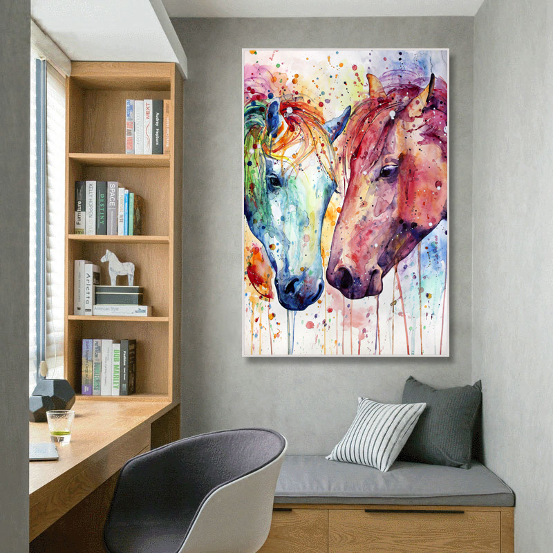 Canvas Painting Colorful Horses Pictures Animal Posters And Prints Wall Art For Living Room Home Decor NO FRAME