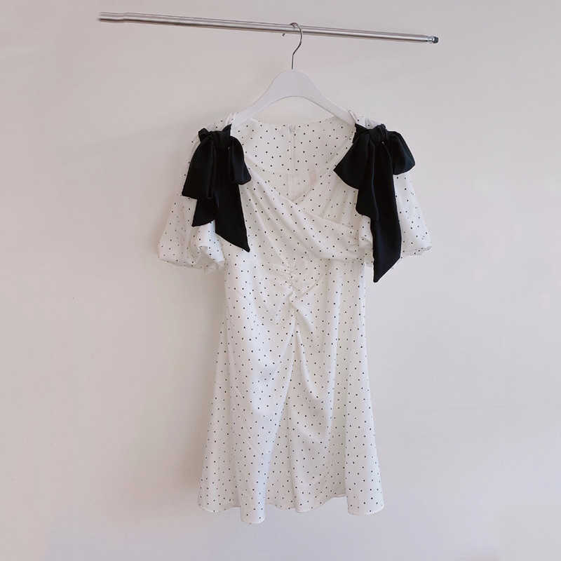 Love Printed White Dress Women Summer Bowtie Polka Dot Female Plus Size Party Sundress V Neck Mini Vestidos Mujer 210601