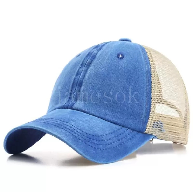 7 Colors Ponytail Hats Men Woman Washed Mesh Baseball Cap Outdoor Sports Adjustable Sun Protection Net Caps DB756