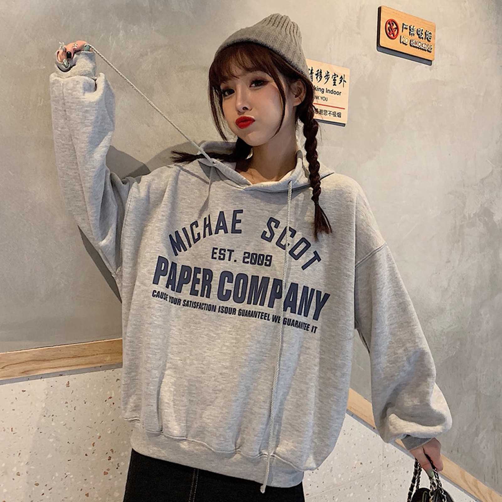 Hooded Women Casual Hoodie Korean Letter Printed Harajuku Crewneck Sweatshirt Women Autumn Letter Print Hoodies Teen Clothes 210816