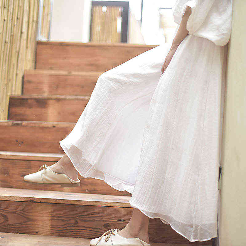 Women Elegant Solid Cotton Pants Korean Summer Retro High Waist Two Layer Wide Leg Pant Long Boho Trousers Female C- 071 211115