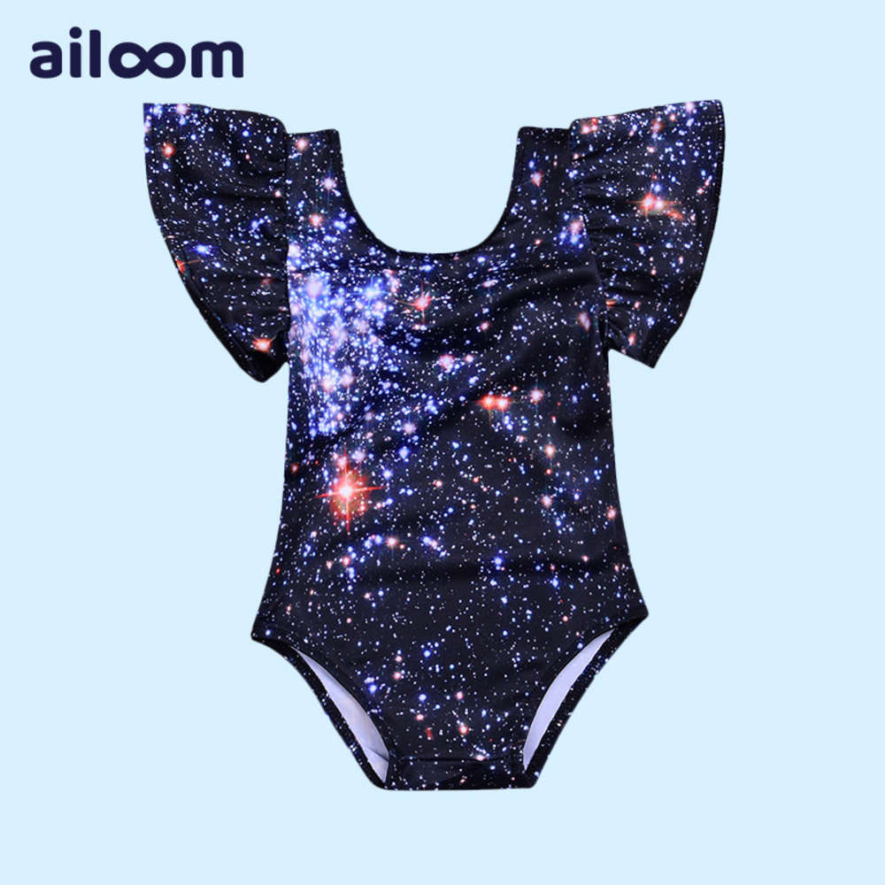 Children's suit Baby star sky little one piece children swimsuit girl, Black