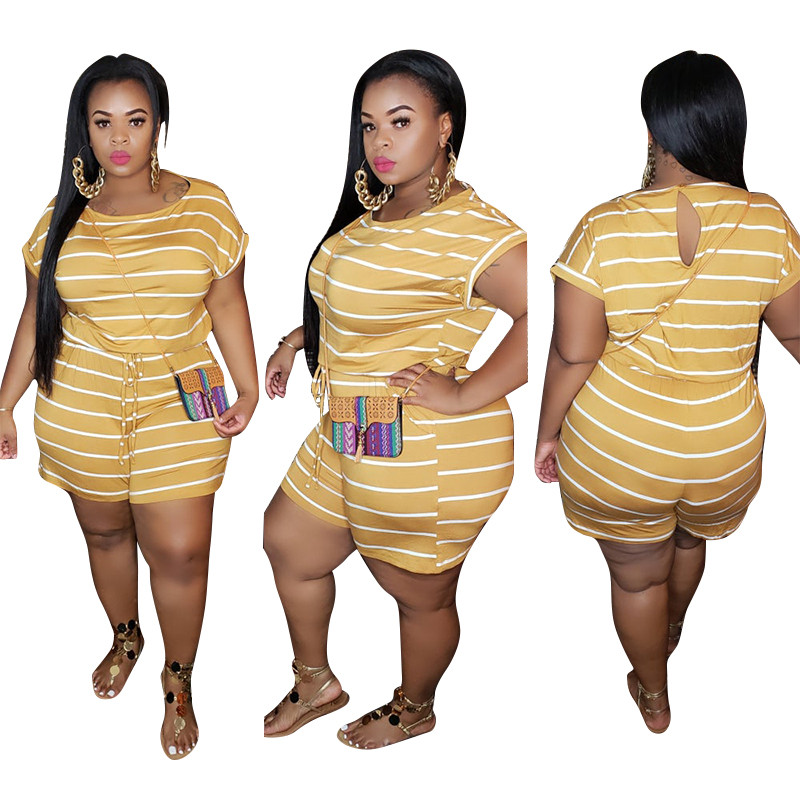 Women Plus Size Rompers 3XL 4XL 5XL Striped bigger sizes jumpsuits Summer Shorts Short Sleeve Bodysuits Casual Loose Overalls bandage playsuits DHL 53