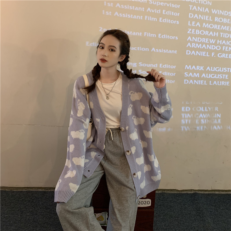 Cardigan Women Retro Jumper Top Harajuku Kawaii Cartoon Animal Sweater Coat Knitted Fashion All-match Cute Cardigans 210519