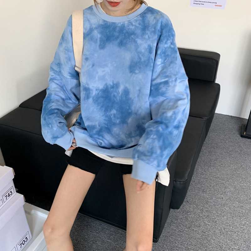 Yedinas Women's Tie Dye Sweatshirts Oversized O-neck Loose Pullover Fahion Winter Tops Fleece Sweaters For Girls Ladies 210527