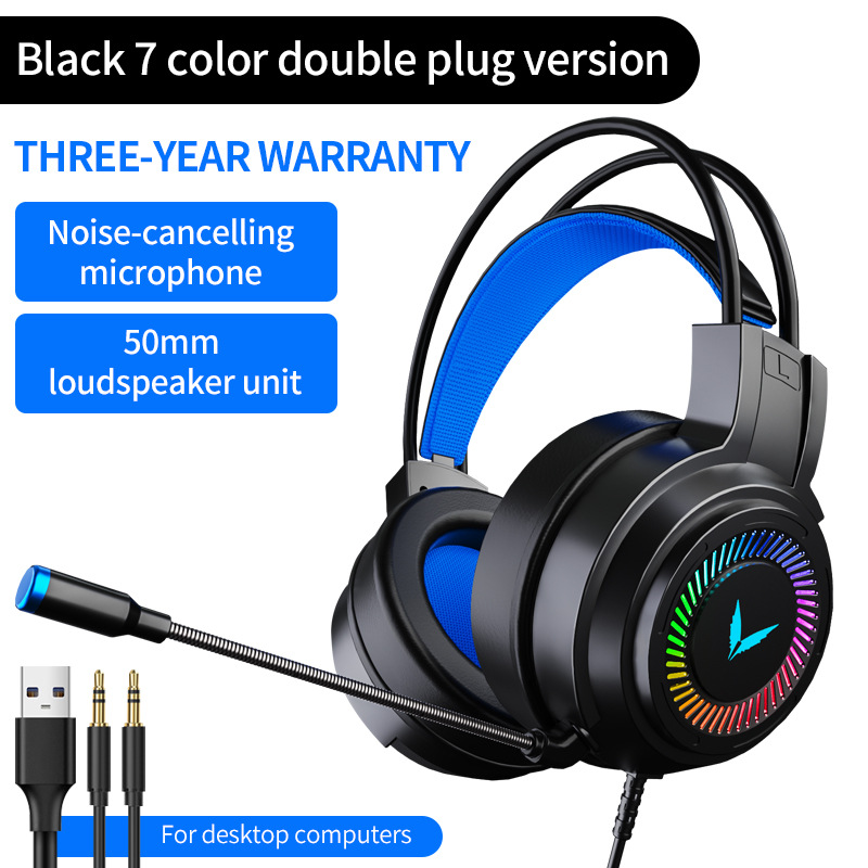 G58 Gaming Headset Gamer Headphones 4D Stereo Surround Wired Earphones USB Microphone Colourful Light PC Laptop Game Headsets
