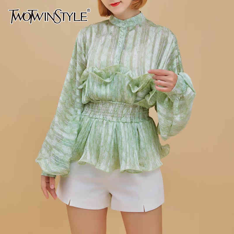 Green Casual Shirts For Women Stand Collar Lantern Long Sleeve Slim Patchwork Ruffle Blouse Female Spring 210524, Print
Green Casual Shirts For Women Stand Collar Lantern Long Sleeve Slim Patchwork Ruffle Blouse Female Spring 210524, Print