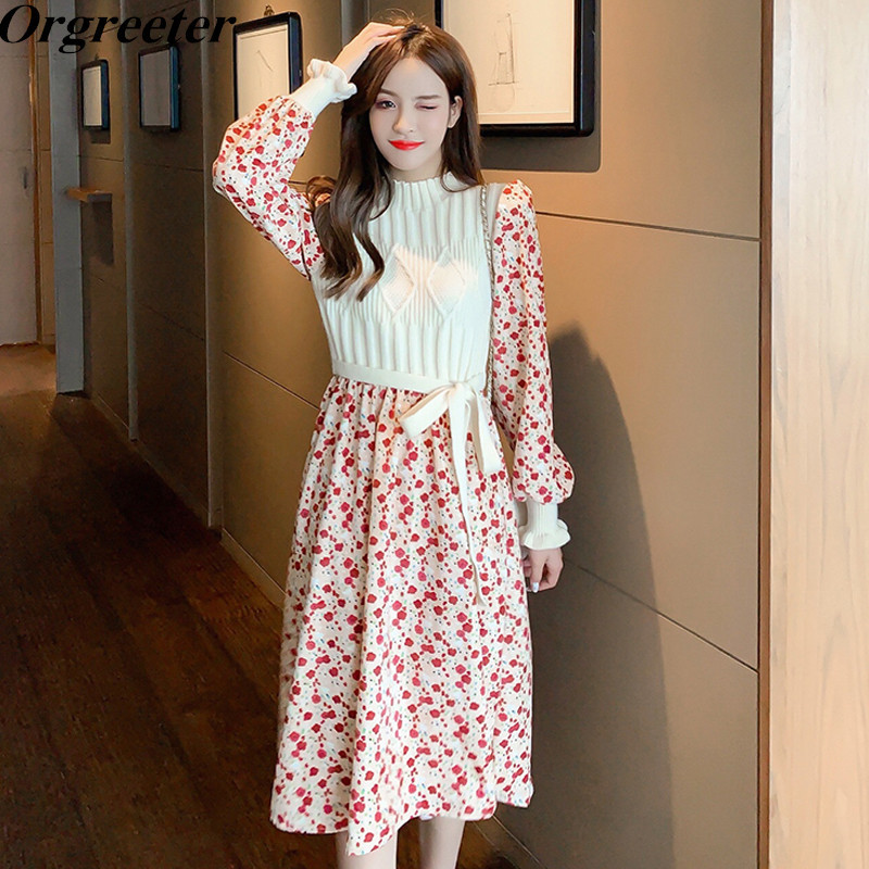 Fall Winter Casual Floral Printted Patchwork Knitted Knee-length Dress Women Sweater stitching Slim Long sleeve Fairy 210525, Red
Fall Winter Casual Floral Printted Patchwork Knitted Knee-length Dress Women Sweater stitching Slim Long sleeve Fairy 210525, Red