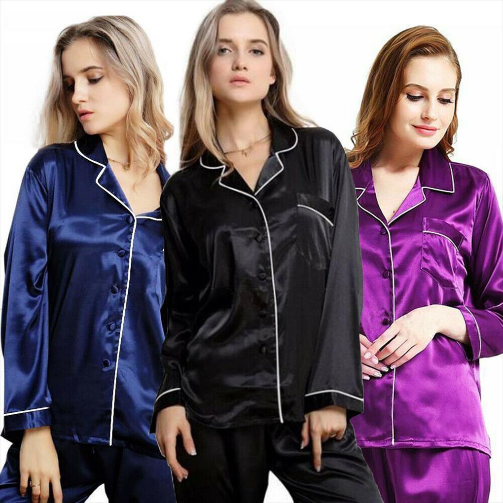 pajama sets button underwear womens sleepwears long sleeve loose t shirt silk like satin high waist pants stylish sleepwear, Black;red
pajama sets button underwear womens sleepwears long sleeve loose t shirt silk like satin high waist pants stylish sleepwear, Black;red