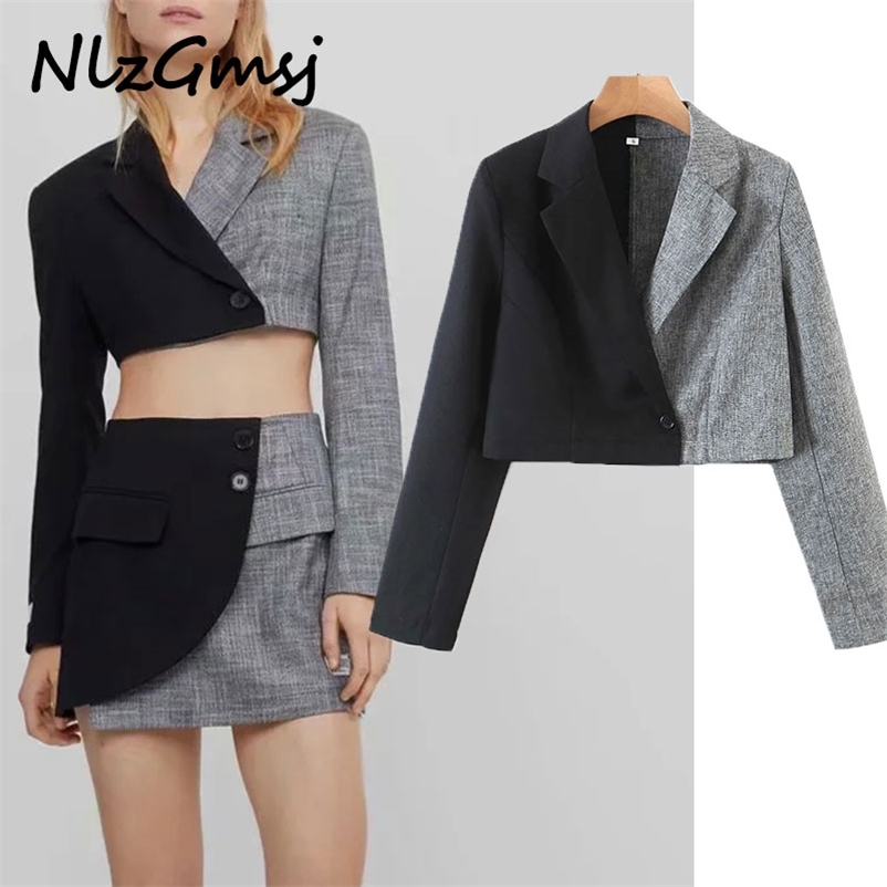 Blazer Women Patchwork Crop Coat Vintage Notched Collar Pocket Fashion Female Casual Chic Tops 210628, As picture
Blazer Women Patchwork Crop Coat Vintage Notched Collar Pocket Fashion Female Casual Chic Tops 210628, As picture