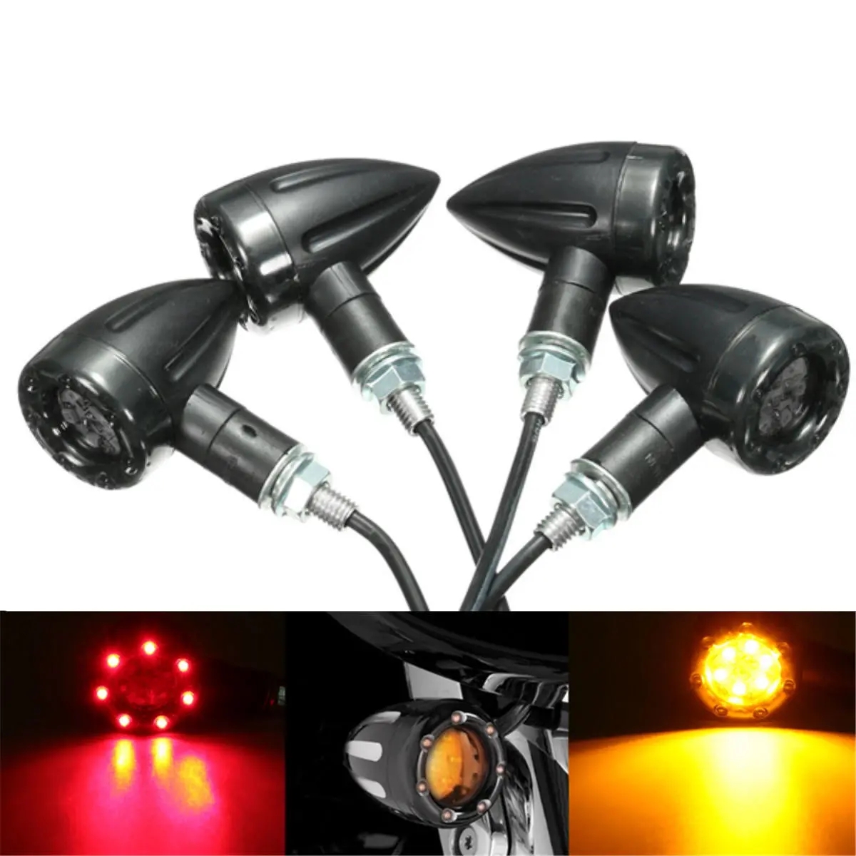 4X Universal LED Amber+Red Light Motorcycle Rear Turn Signal Brake Lights Running Lamp 
4X Universal LED Amber+Red Light Motorcycle Rear Turn Signal Brake Lights Running Lamp