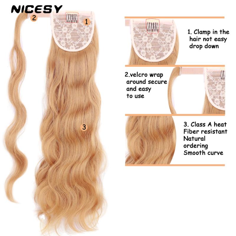 Synthetic Wigs women Golden Hollywood Wavy Wrap Ponytails Clip-in Around Long Ponytail Suitable For White And Black Ladies