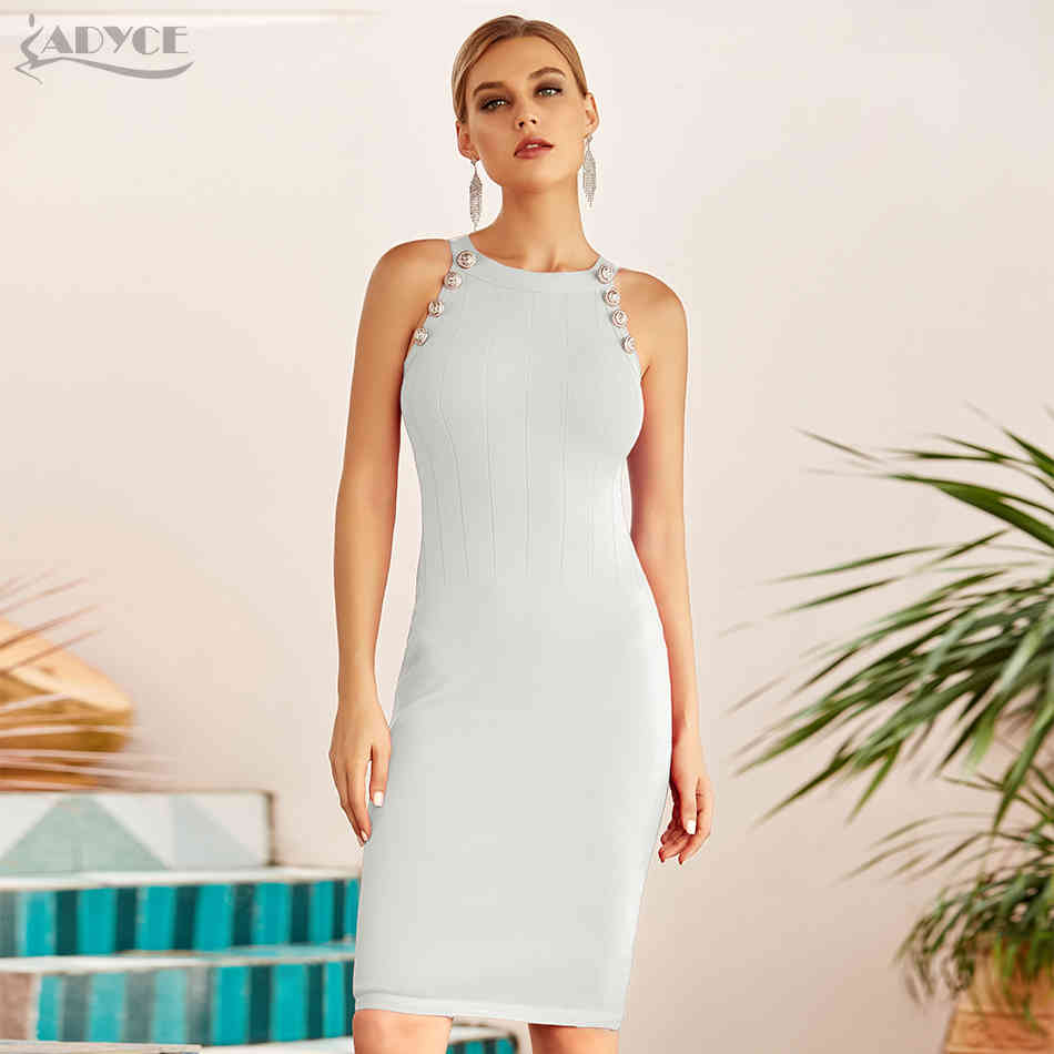 Summer Women White Red Bodycon Bandage Dress Sexy Sleeveless Halter Celebrity Runway Evening Party Vestidos 210423