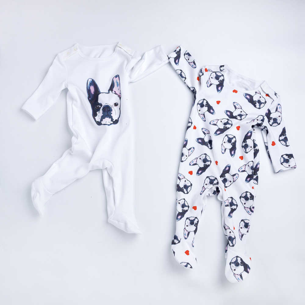 Baby Overalls Bulldog Long Sleeve Rompers Clothing Cotton Dog Anima Autumn/Winter born Girl Boy Jumpsuit hat 211011
