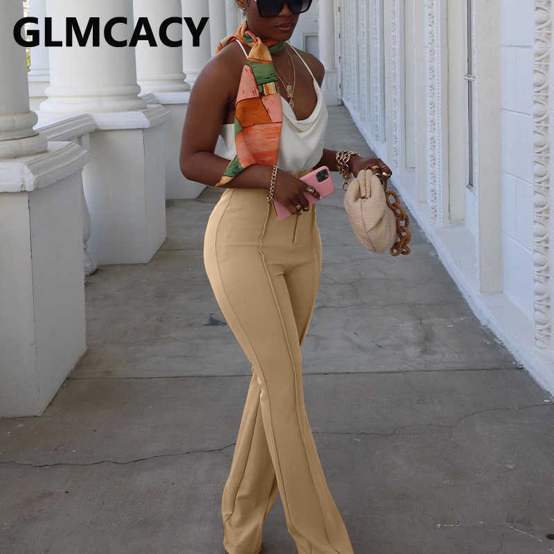 High Waist Solid Chic Pants Slim OL Career Long Trousers 210702