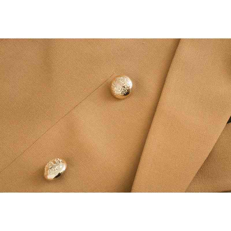 elegant women solid brown blazer jackets fashion ladies double breaster suits casual female vintage girls 210527