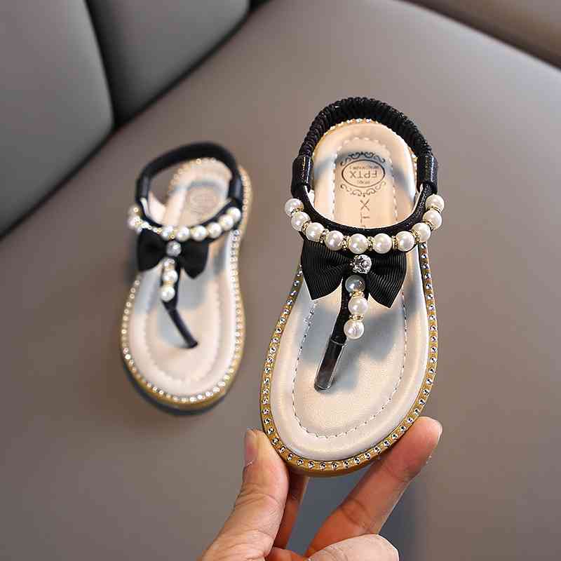 Summer girls pearl sandal baby girl bow princess slippers flip-flop beach shoes baby girl shoes 210701