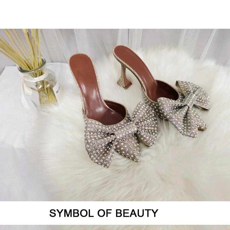Fancy Shiny Rhie Big Butterflybow Slippers Dia Point Toe High Heel Sexy Sandals Women 162
