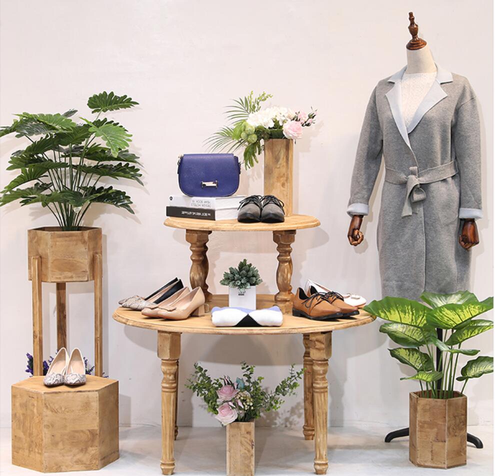 Clothing store display rack Commercial Furniture floor type high low island platform solid wood antique window show racks women's cloth shop shel