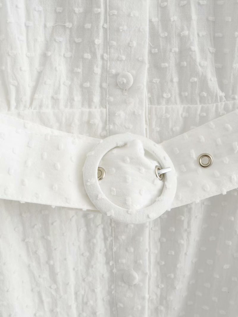 Women Lapel Long Sleeve White Dress with Belt Vintage Loose Single Breasted Stitching Chic Female Dresses Mujer 210507