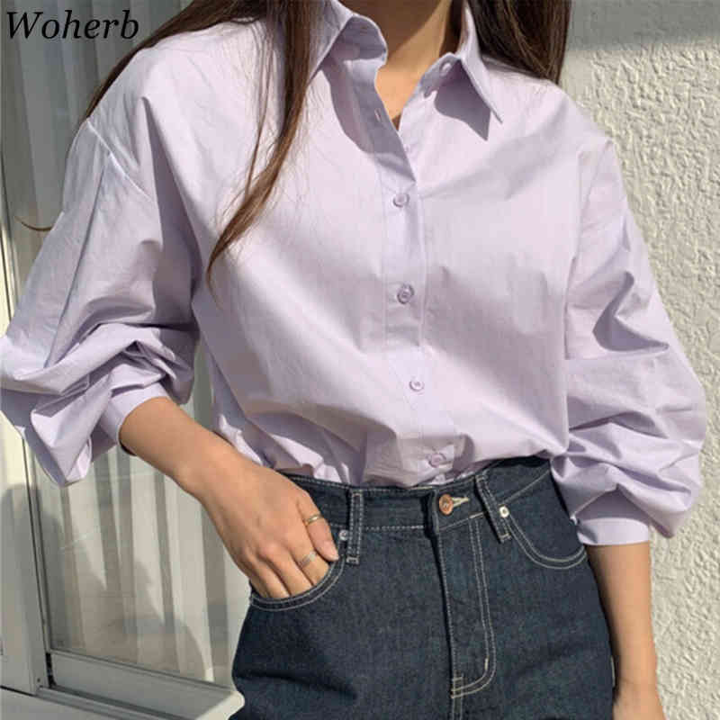 Woman Blouse Korean Spring Mint Green Single-breasted Tops Women Clothing Loose Lantern Sleeve Shirt Blouses Blusas Mujer 210519