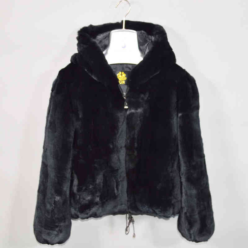 Women Winter Warm Soft Quality Real Rex Rabbit Fur Coat Rex Rabbit Fur Short Jacket Real Rex Rabbit Fur Hooded Overcoat 211206
