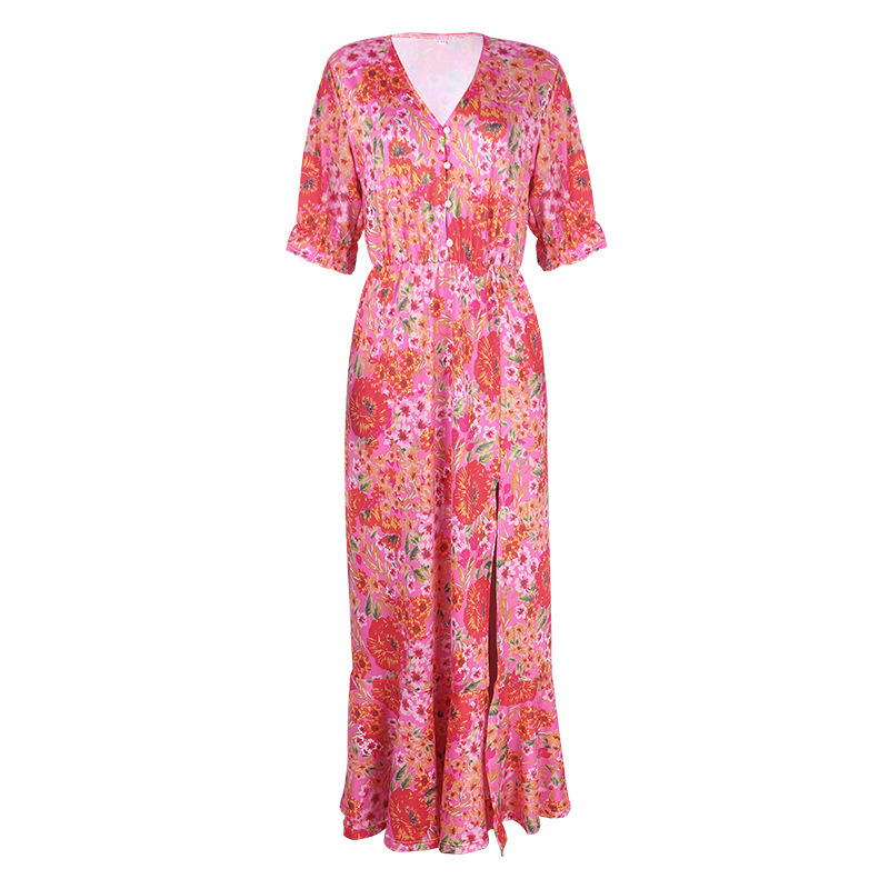 Women Dress Printed Bohemia es Sexy Long Print Floral Maxi Short Sleeve Split Ruffles es Summer 210513