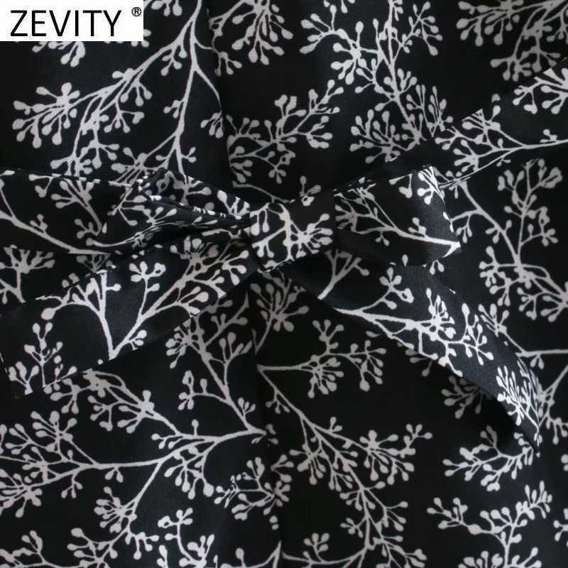 Zevity Women Fashion V Neck Digital Print Sashes Kneeth Dress Ladies Long Sleeve Chic Vestido Casual Retro Dresses DS4795 210603