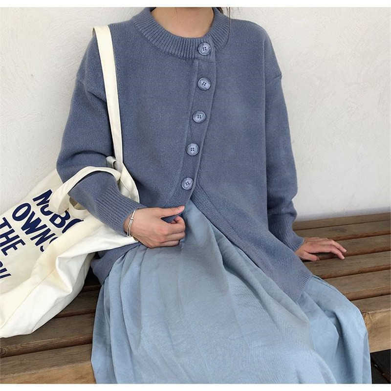Spring And Summer Long Haze Blue Skirts Women High-Waisted Harajuku Elelgant Skits Japanese Style Campus Long Skirts 210619wtt