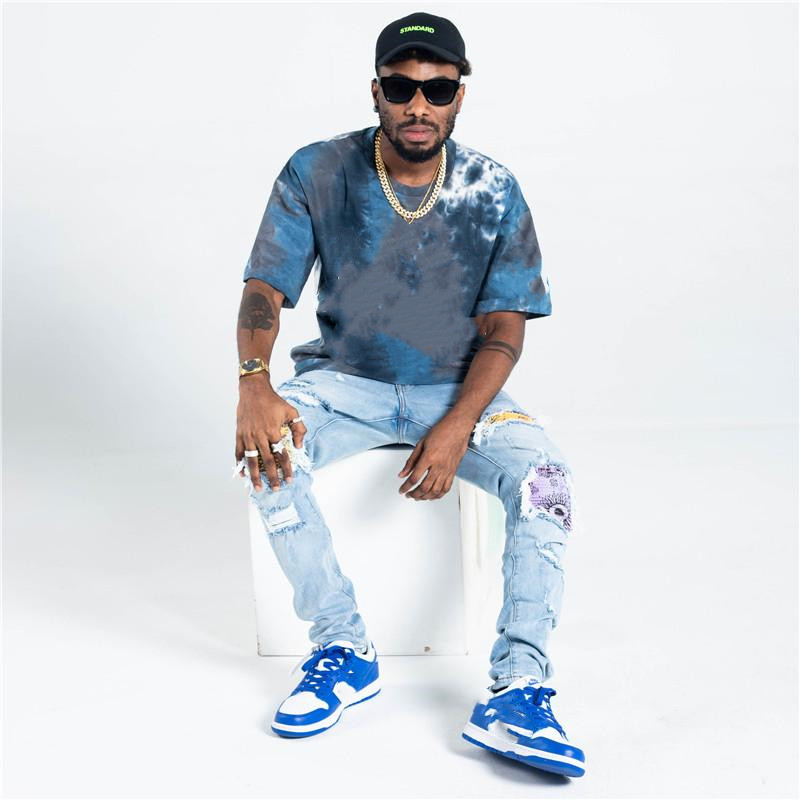 European and American high ripped knee scratched cashew patch jeans men's trendy brand street trend hip-hop, Blue
European and American high ripped knee scratched cashew patch jeans men's trendy brand street trend hip-hop, Blue