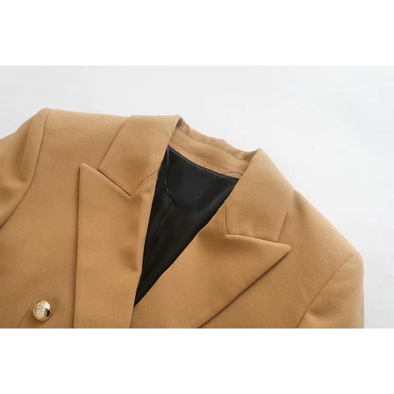 elegant women solid brown blazer jackets fashion ladies double breaster suits casual female vintage girls 210527