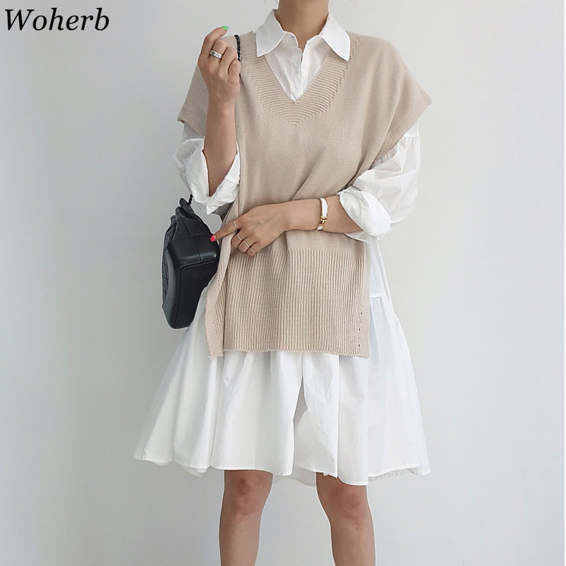 Fall Clothes Woman Two Piece Outfits for Women Chic Korean Sweater Dress Knitted Suit Femme Roupas 2 Set 94386 210519