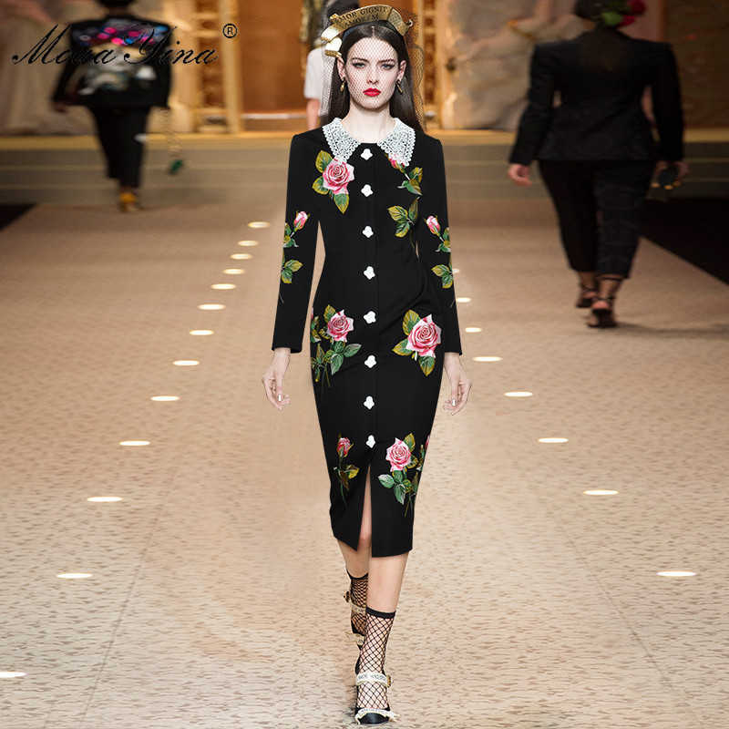 Fashion dress Spring Women Dress Angel Buttons Rose Embroidery drilling Black Slim Elegant Gorgeous Dresses 210524