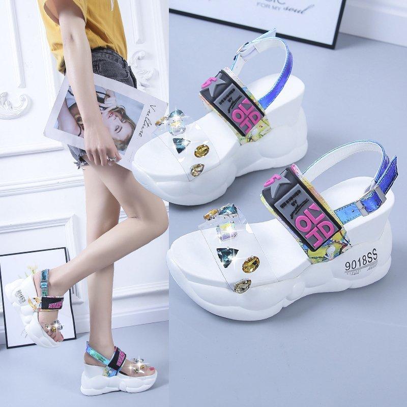 Summer New Women Shoes Wedges Platforms Crystal Sandals Fashion Slides, Black
Summer New Women Shoes Wedges Platforms Crystal Sandals Fashion Slides, Black