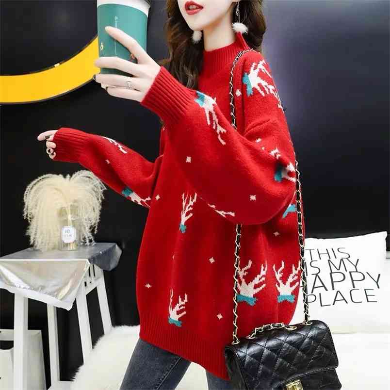Large Size Sweater Women's Mid-length Autumn And Winter Loose Net Red Snowflake Models Fashion Shirt 210427