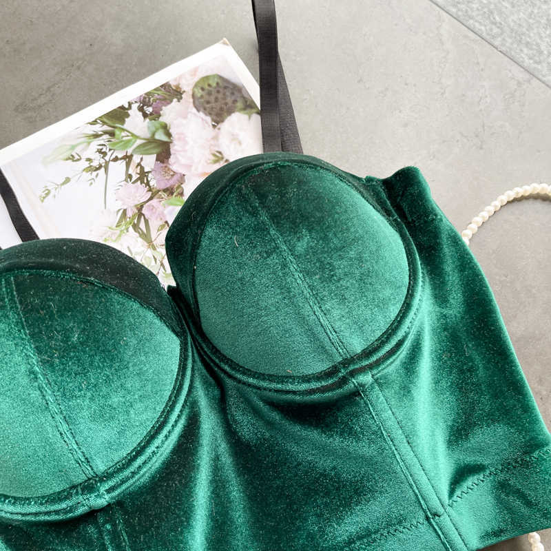 DEAT Women Vintage Velvet Suspender Camis Sexy Solid Color Chest Pad Trend Slim Fashion Spring Summer 11B503 210709