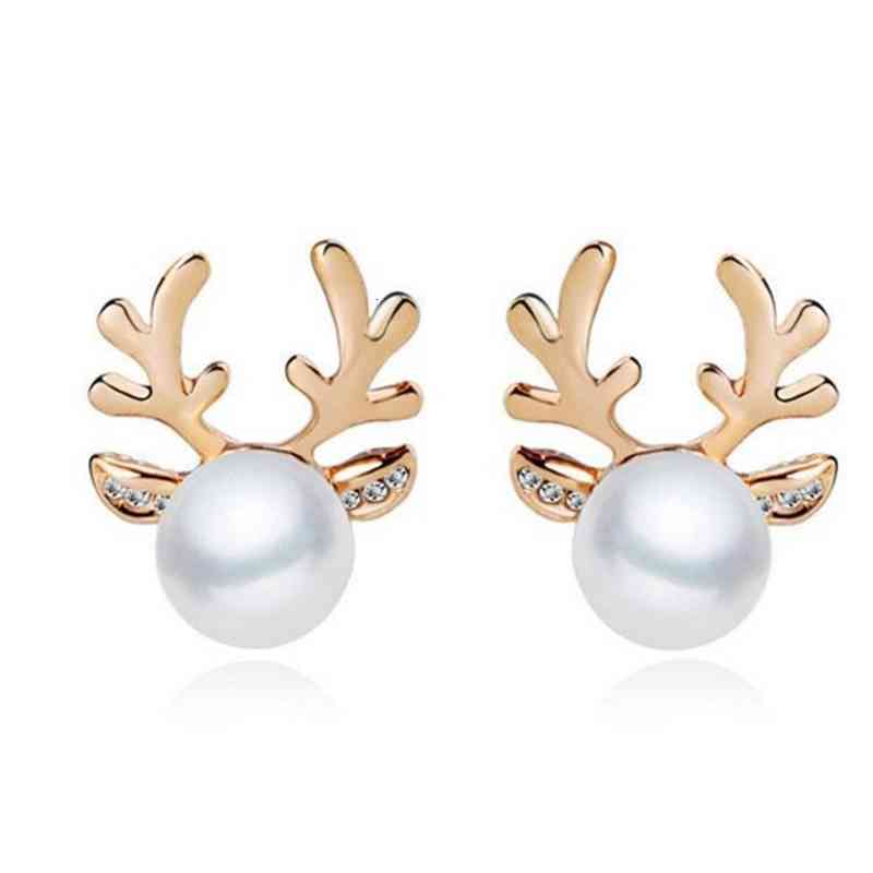 Charms Ear Stud Clip Rings Christmas Ornaments Alloy Inlaid Pearl Rhinestone Antler Fashion Elk Small Animal