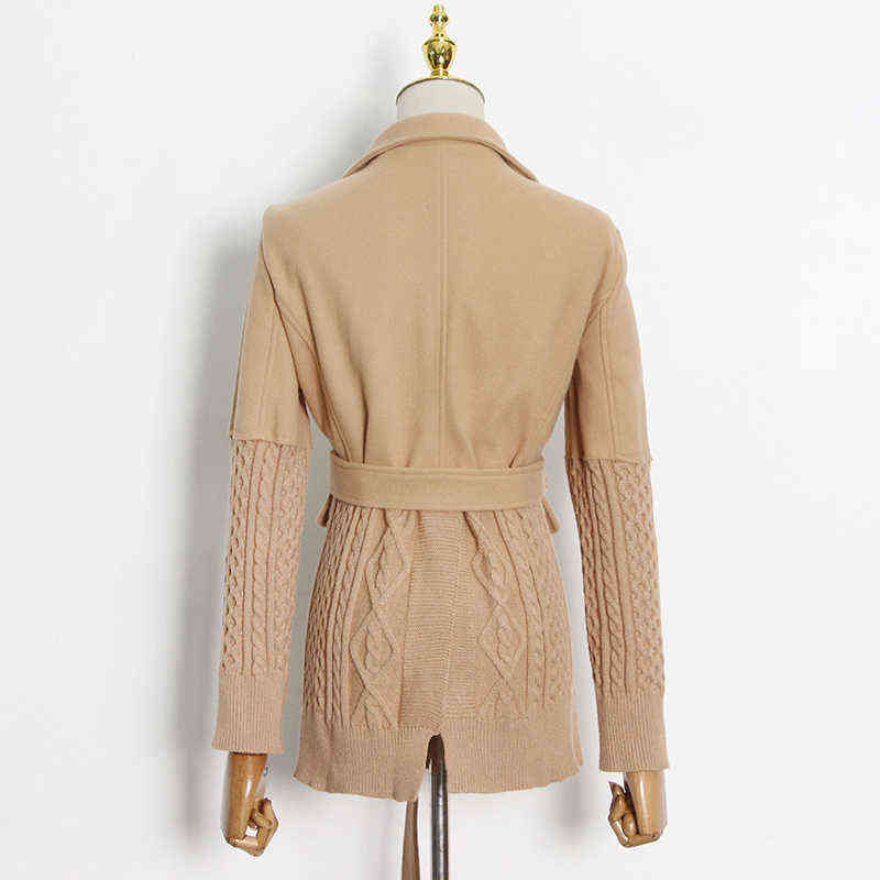 TWOTWINSTYLE Korean Fashion Female Blazer Notched Long Sleeve Patchwork Knitted Straight Loose Coats For Women Autumn Stylish 211122