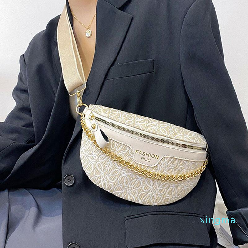 Waist Bags Women Bag Canvas Printing Fanny Pack Fashion Simple Brand Crossbody Chest Ladies Chain Female Belt