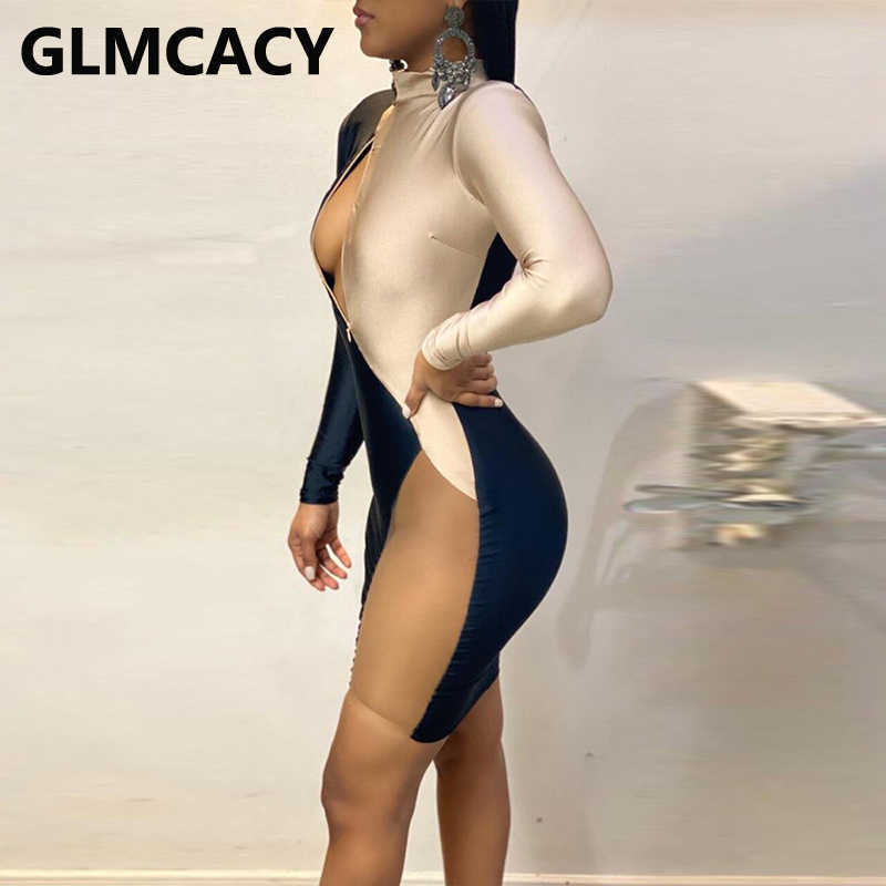 Women Mesh Insert Cutout Front Dress Slinky Bodycon Evening Party Club Dresses 210702