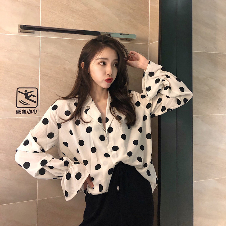 Fashion Women Long Sleeve Polka Dot Blouse Office Lady Casual Loose Plus Size Blouses Korean Chic Vintage Top 210519